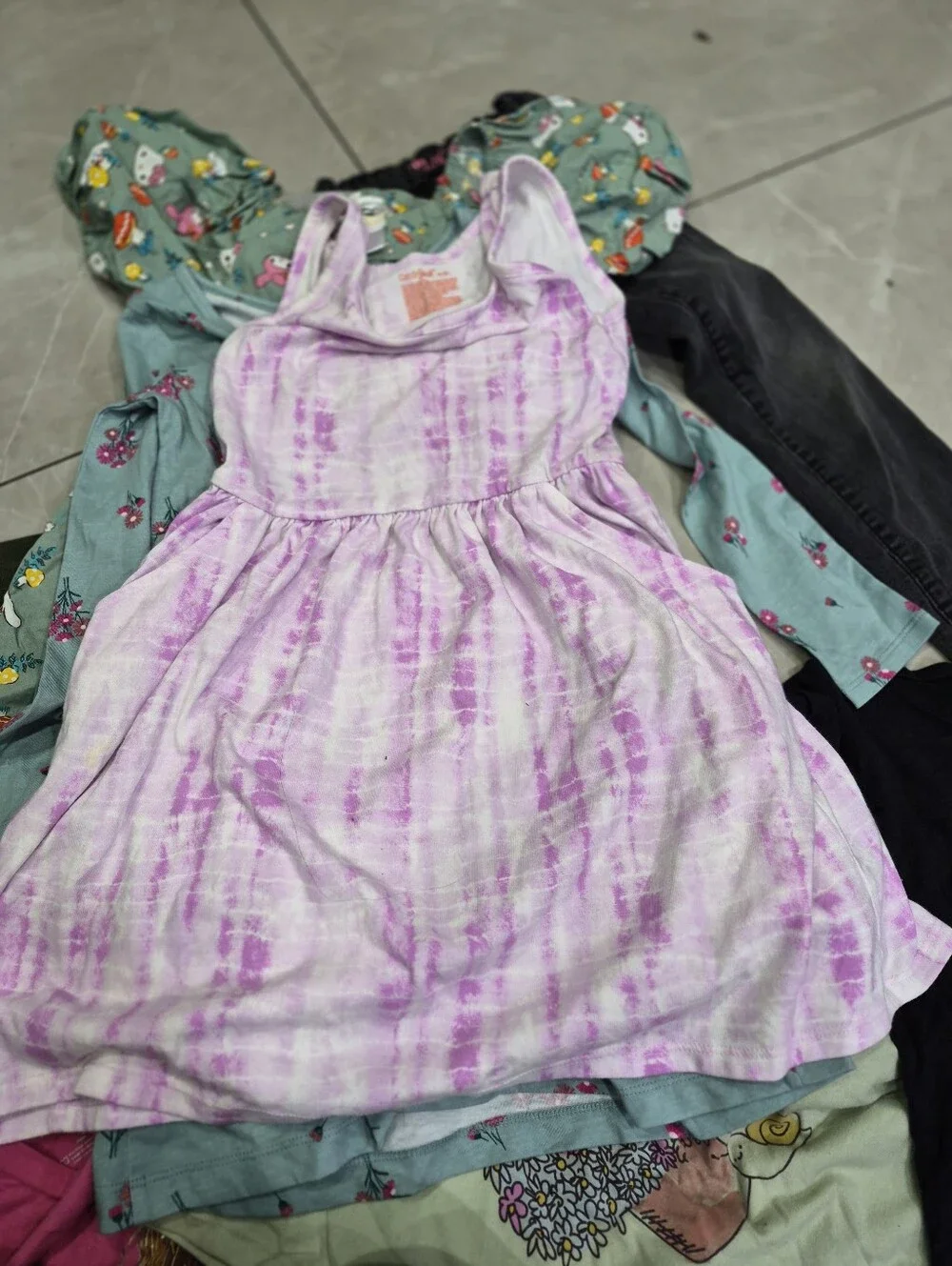 Bundle Girls' Lavender Tie-Dye Tank Dress - Kids Dresses 6//7/8